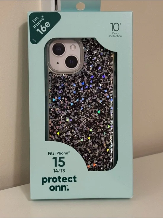 Onn. Phone Case for iPhone 15/14/13 - Clear/Black/ Crystal Geometric Shapes New