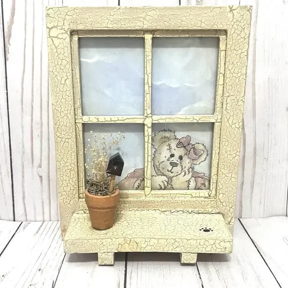 NEW!! Boyd’s Bear Cottagecore Photo Frame Window W/Shelf Farmhouse 9
