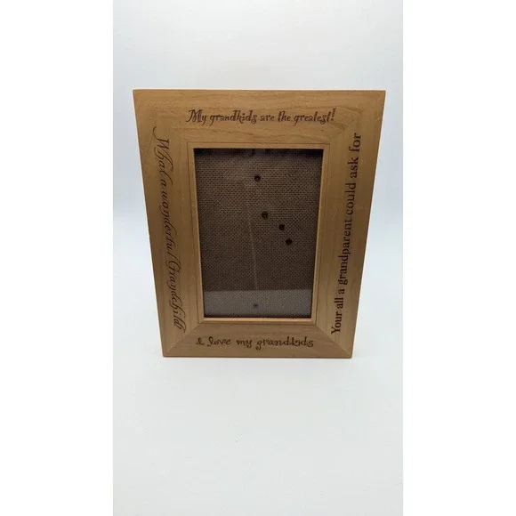 Decorel Wood Picture Frame Grandkids Engraved Sentimental Rustic Holds 4x6