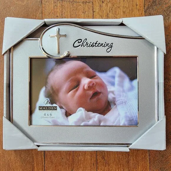 NWT Malden Christening Silver Metal 4x6 Frame