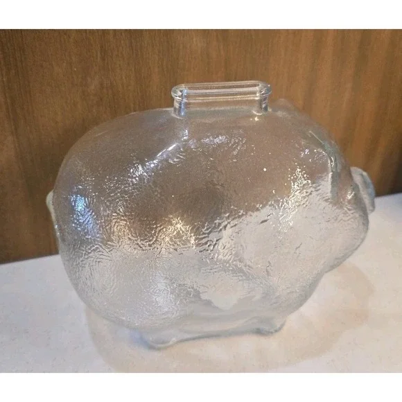 Vintage Anchor Hocking Glass Pig Coin Bank Big Clear Piggy Bank