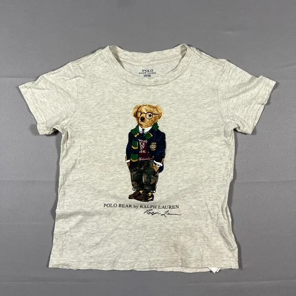 Polo Ralph Lauren T Shirt Kids 3/3T Heather Gray Bear Graphic Cotton Crew Neck
