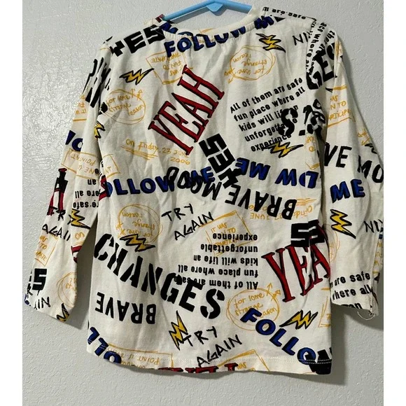 Zara Kids Graphic Print‎ Long Sleeve Shirt Top White Multi Color Size 5T-110