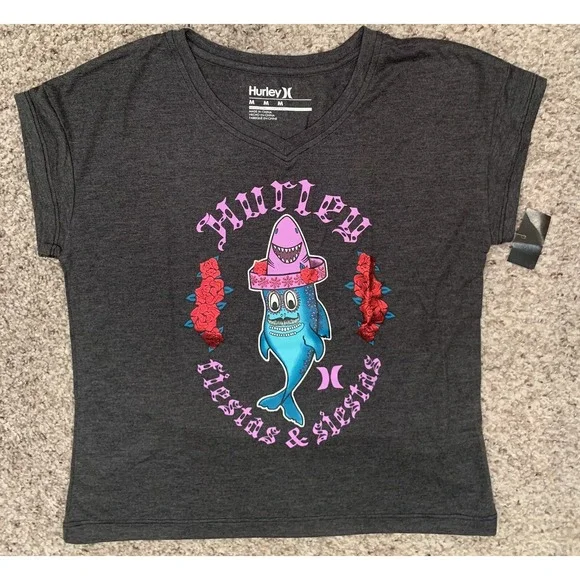 Hurley Shirt Youth Girls Size M‎ (10-12 yrs) Gray Short Sleeve Fiestas & Siestas