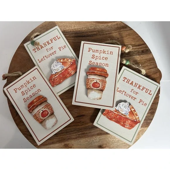 Fall Wooden Hanging Sign Lot Of 4 Wreath‎ Basket Tag Teired Tray Farmhouse Decor
