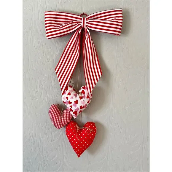 Handmade Valentine's Day Door Swag Fabric Hearts & Bow