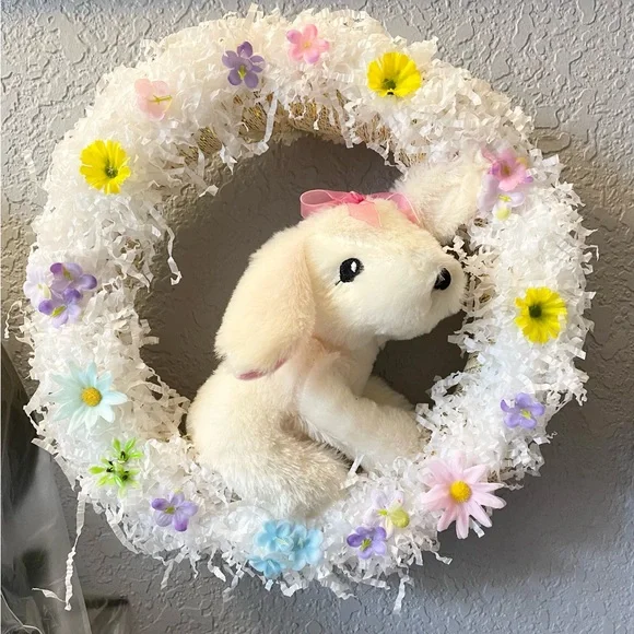 Floral Bunny Wreath with Pastel Accents