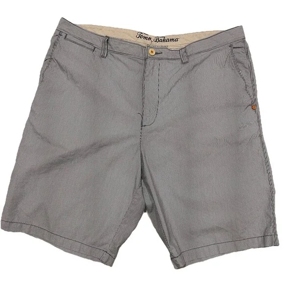 Tommy Bahama 100% Cotton Men’s Flat Front Chino Shorts 38 Blue White Stripe 10”