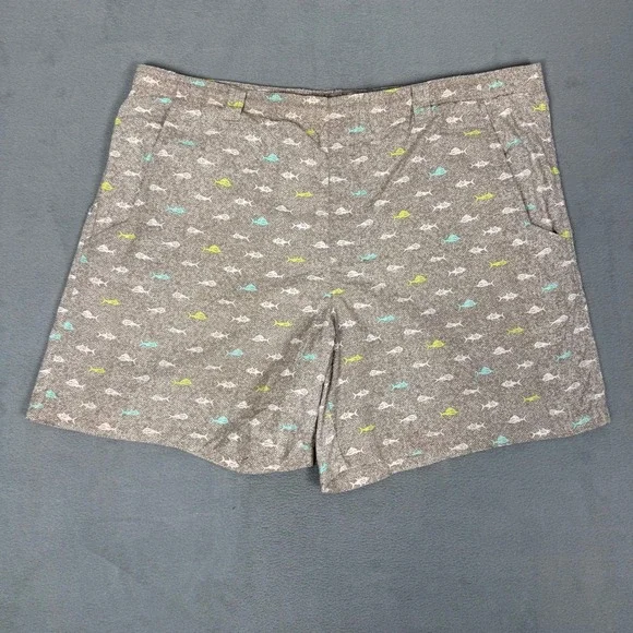 Columbia PFG Mens Fish Print Fishing Shorts Brown Tan FM4010 Size Medium 6L‎