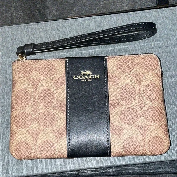 Coach Signature Wristlet in Tan and Black NWOT