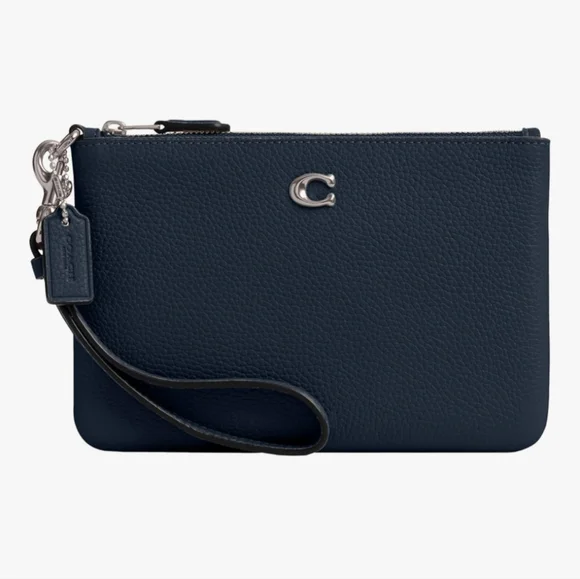 Coach Midnight Blue Wristlet with Silver Detail