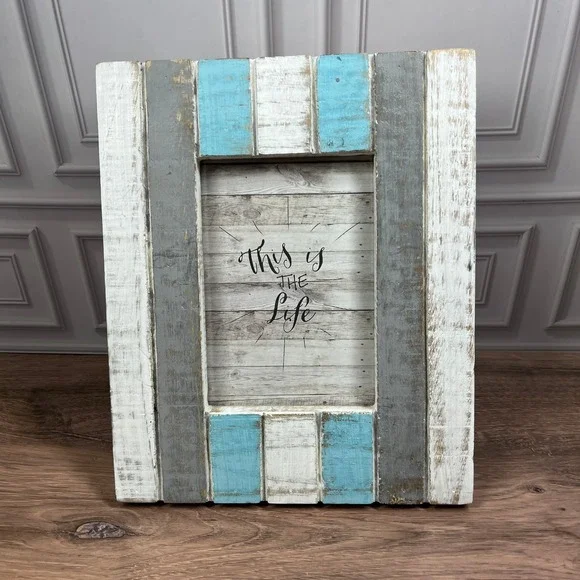 Unbranded Rustic Wood Picture Frame 4x6 Blue White Gray Distressed Coastal Decor