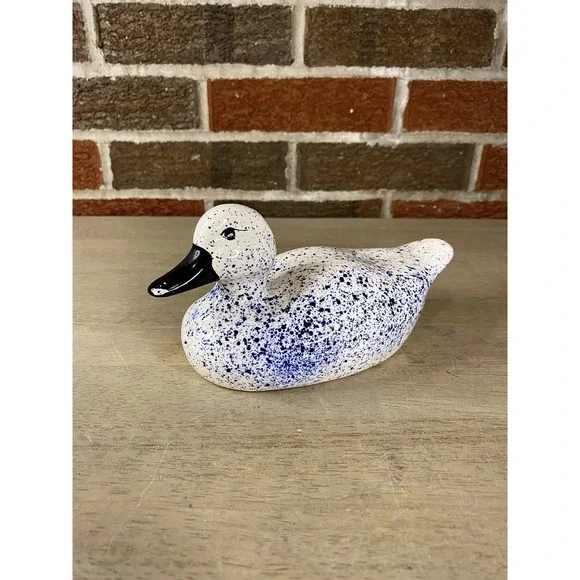 Vintage‎ Blue-Speckled Duck Figurine Ceramic Decor Enesco