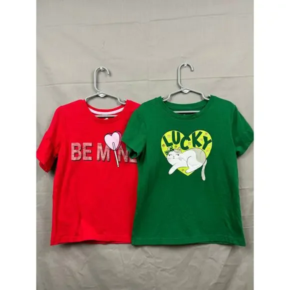 Girls Valentine and St. Patrick 2 Shirt Bundle, Size 7-8 (M)