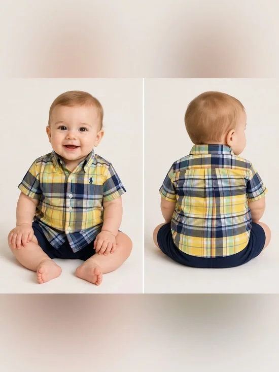 NWT Ralph Lauren Baby Boys Plaid Button Up Shirt 100% Cotton