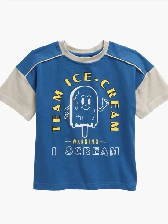 Tiny Tribe Kids Team Ice Cream Color Block Cotton Graphic T-shirt
