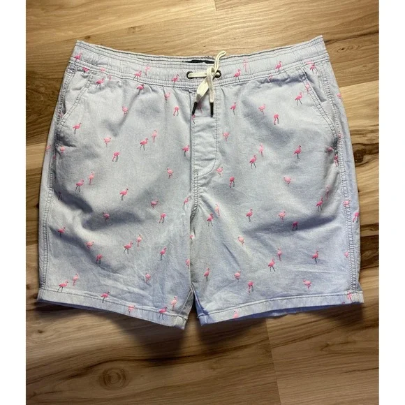 Hollister Beach Prep Jogger Shorts XL Mens Blue Pink Flamingo Print 7