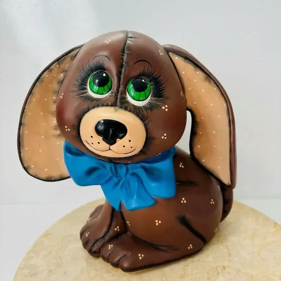 Vintage 1980s Hand Painted Kimple Mold‎ Dog Piggy Bank Puppy VTG