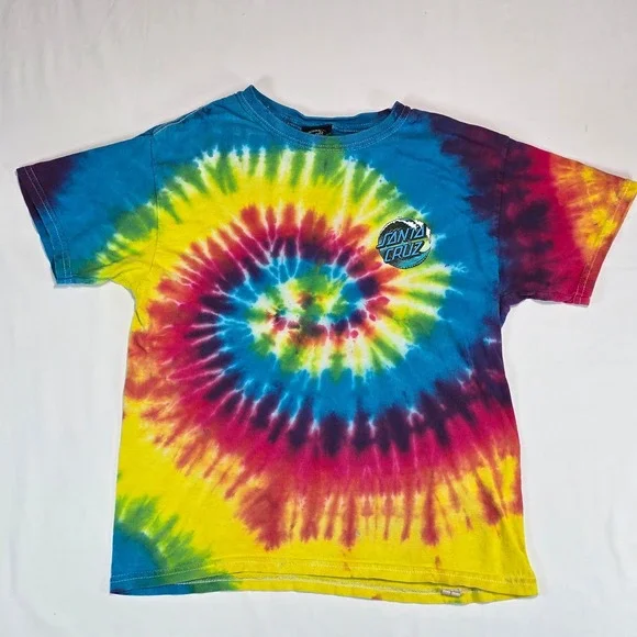 Santa Cruz Skateboards Tie Dye T-Shirt Kids Medium 10/12 Vintage Y2K Skater Logo