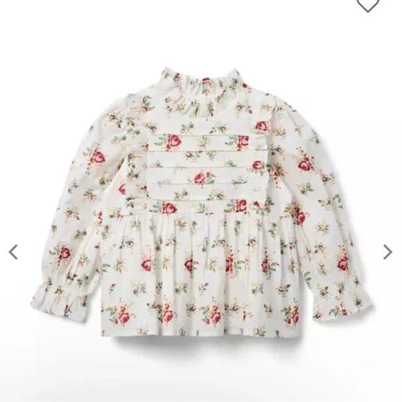 Floral Kids Blouse - White and Red 0013