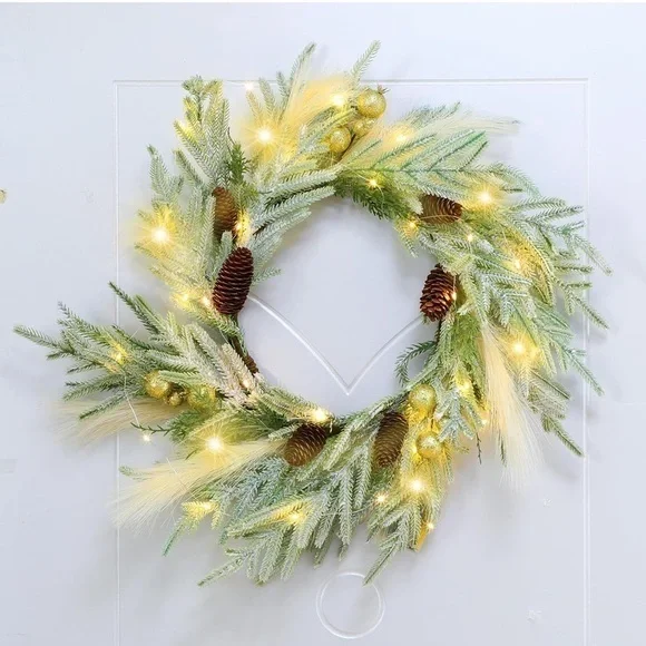 Festive Green and Gold Holiday Wreath