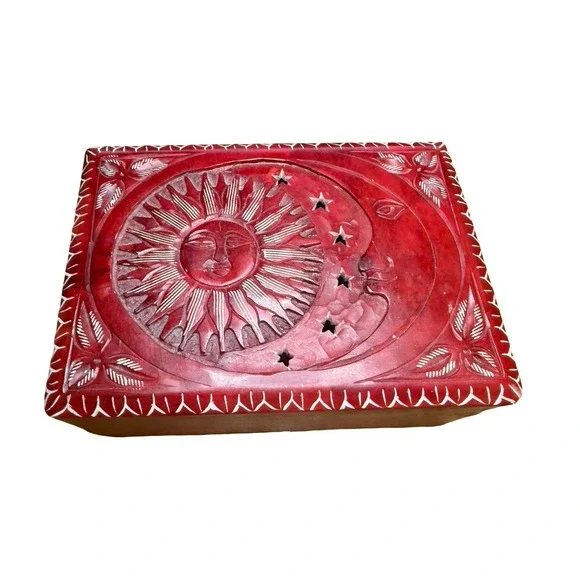 Vintage Made In India Sun Moon And Stars Jewelry stone box trinket '