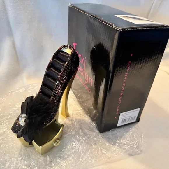 Jacki Design Leopard High Heel Ring Holder w/ side compartment - Like New w/ Box