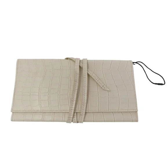 Tuscan Designs Cream Croc Embossed Leather Jewelry Roll Travel Organizer Case