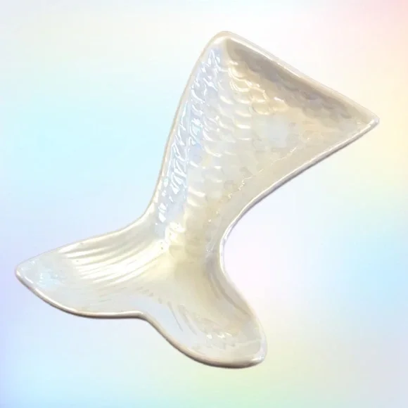 Pearlized Ceramic Mermaid Tail Decor Dish NWT White