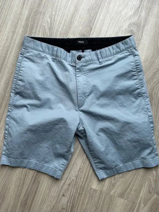Theory | Sky Blue Flat-Front Stretch Cotton Shorts (31