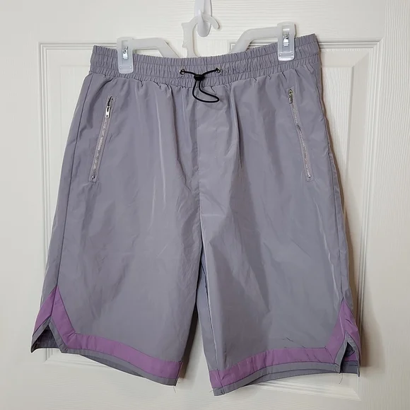 Mens Liquor n Poker nylon shorts zipper pockets size Large dusty purple NWT