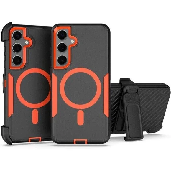 Samsung Galaxy S25 Plus Orange Black Case MagSafe Detachable Back Clip NEW