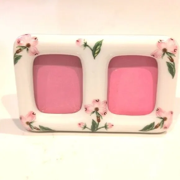Lefton Hand Painted Floral Porcelain Double Picture Frame Vintage
