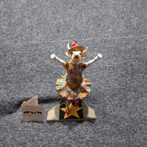CowParade Dancing Diva Figurine Multi-Color Floral Tutu Cow Art Collectible 6