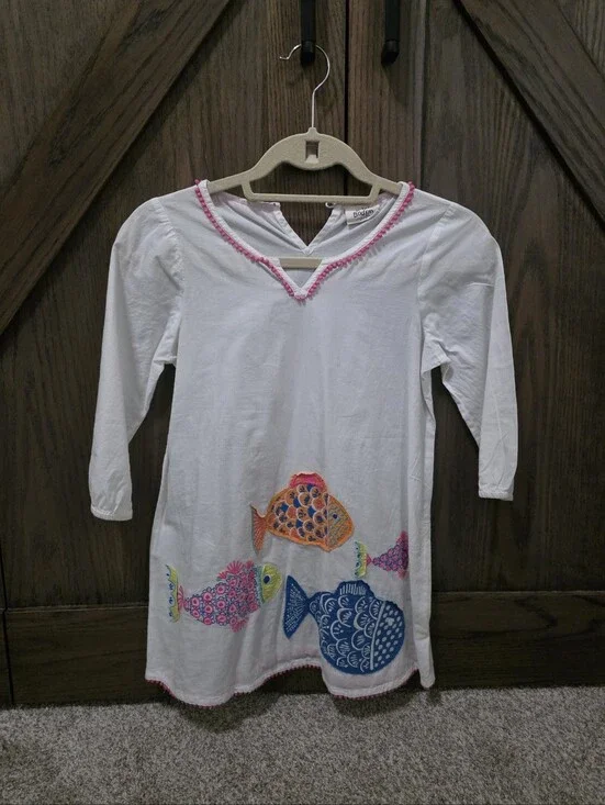Mini Boden Swim Tunic with Colorful Fish Appliqués
