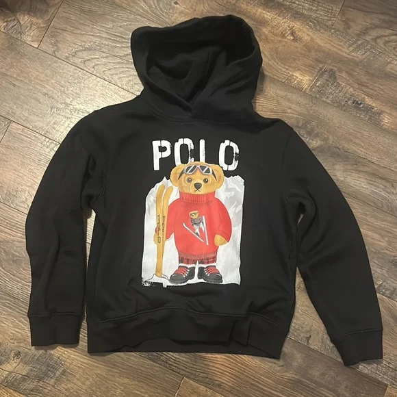 Polo Black boys Hoodie with Bear and Skis