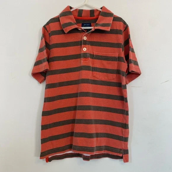 Mini Boden Boys Striped Polo Size 7-8Y Rugby Preppy Cotton Short Sleeve Pocket