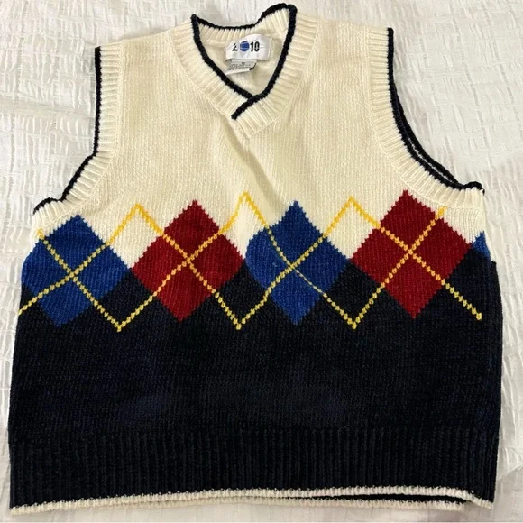 Kids Argyle V-Neck Sweater Vest - Cream, Navy & Multicolor