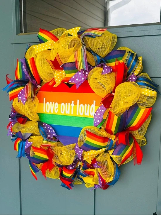 Rainbow LGBTQ Pride Handmade Wreath and Sign