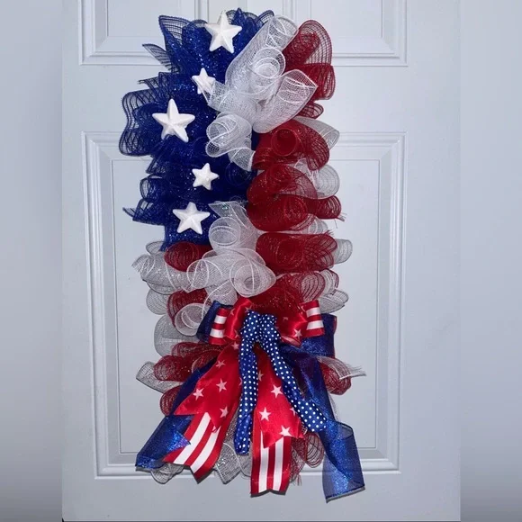 Fourth of July USA Patriotic Door Swag Wreath