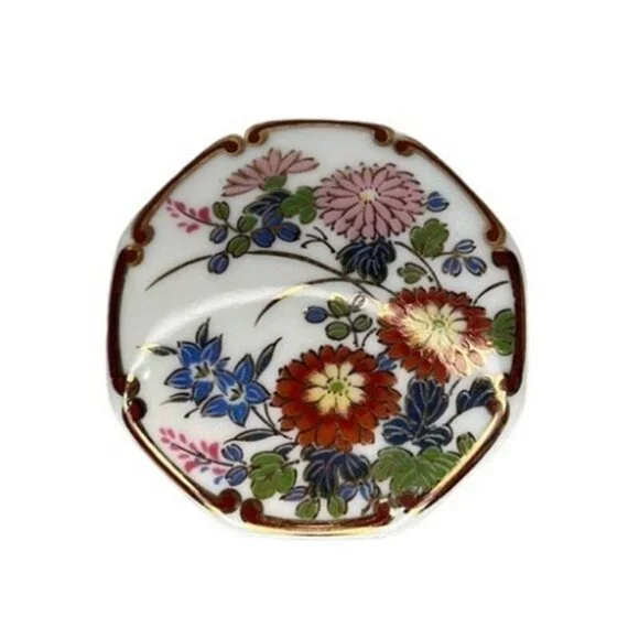 SHIBATA Japan Octagonal Floral Trinket Box Ceramic Lidded Oriental Design