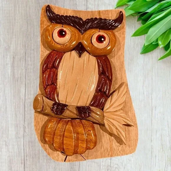 Owl Wood Puzzle Trinket Jewelry Box