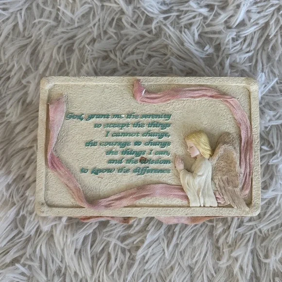 Vintage Serenity Prayer Music Box Angel Praying Wings‎ Plays Melody Collectible
