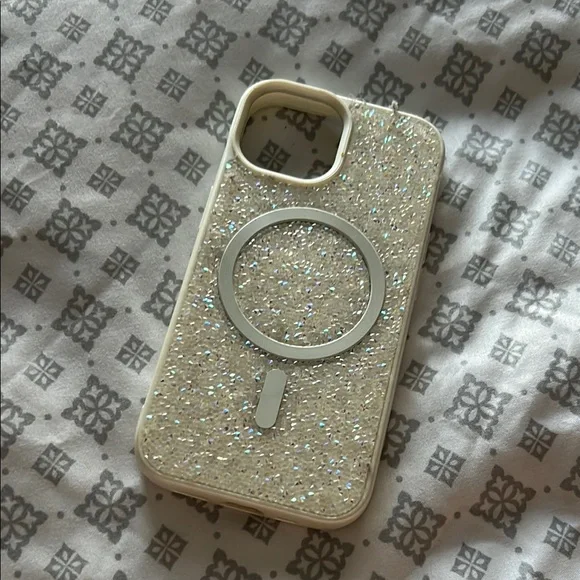 Glitter Sparkle iPhone 14 Case with MagSafe - Silver & White