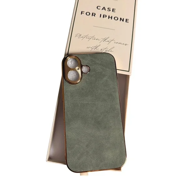 Gorgeous iPhone 17 Case Sage Green Rose Gold Suede Texture Chic Luxury