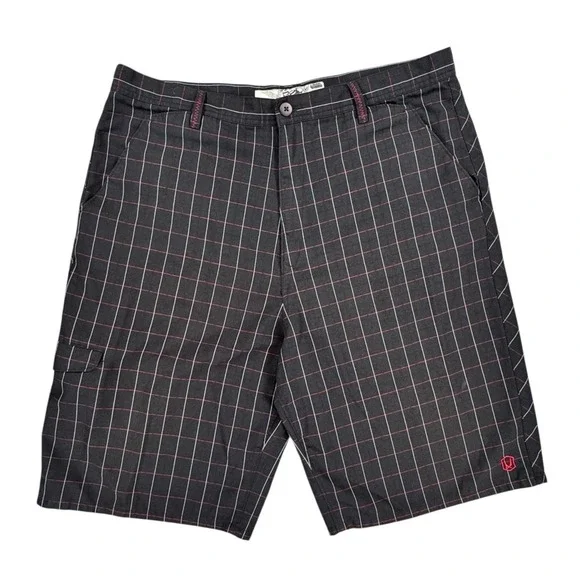 Redsand Mens 36 Black Plaid Cargo Shorts Ripstop Boardshorts Hybrid Y2K Surf
