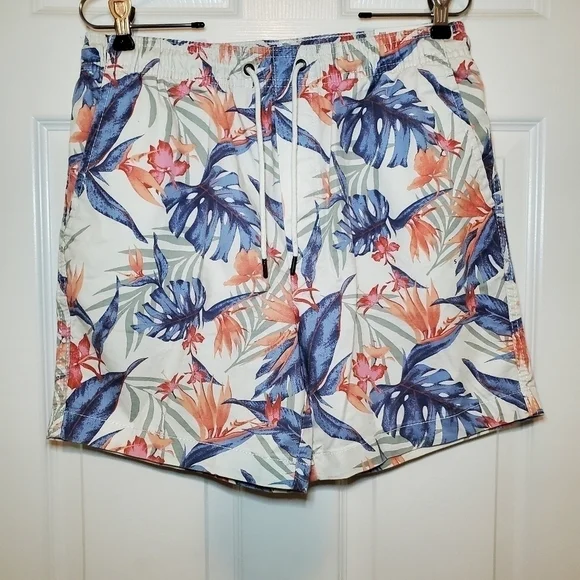 American Eagle Mens Floral Print Pull On Elastic Waist Drawstring Shorts Sz S