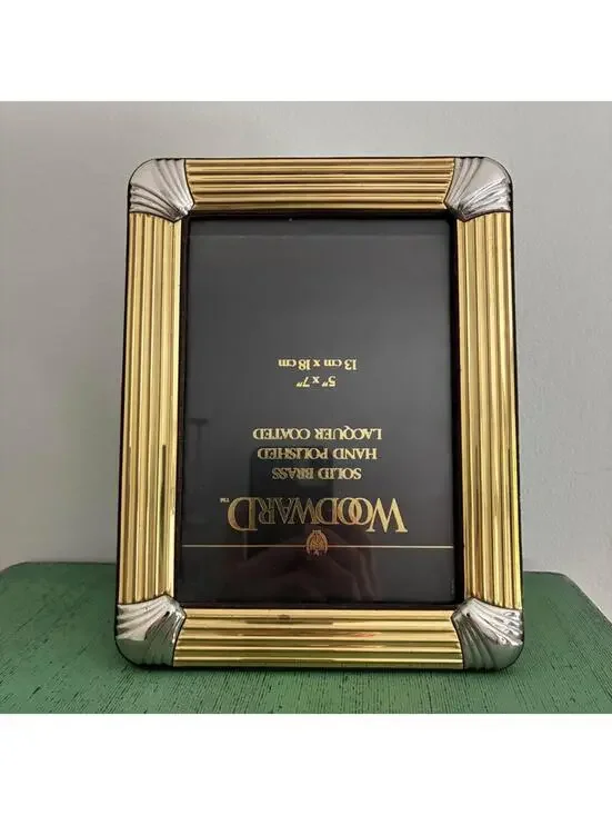 Woodward Solid Brass Picture Frame 5x7 Art Deco Gold Silver Tone Vintage