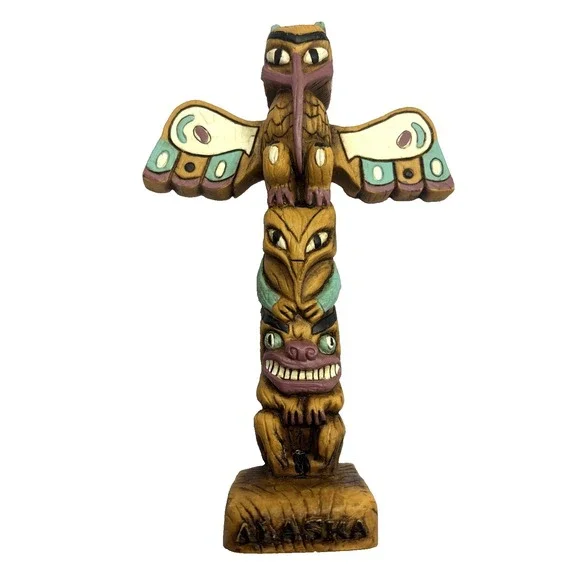 Alaska Colorful Carved Hand Painted Animal Totem Pole Resin Figurine 6.5