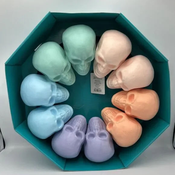 Spooky Village Pastel Multicolor Skull Wreath‎ Door Hanger 16